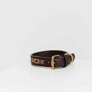  Braunes Halsband mit Perlen in gold 