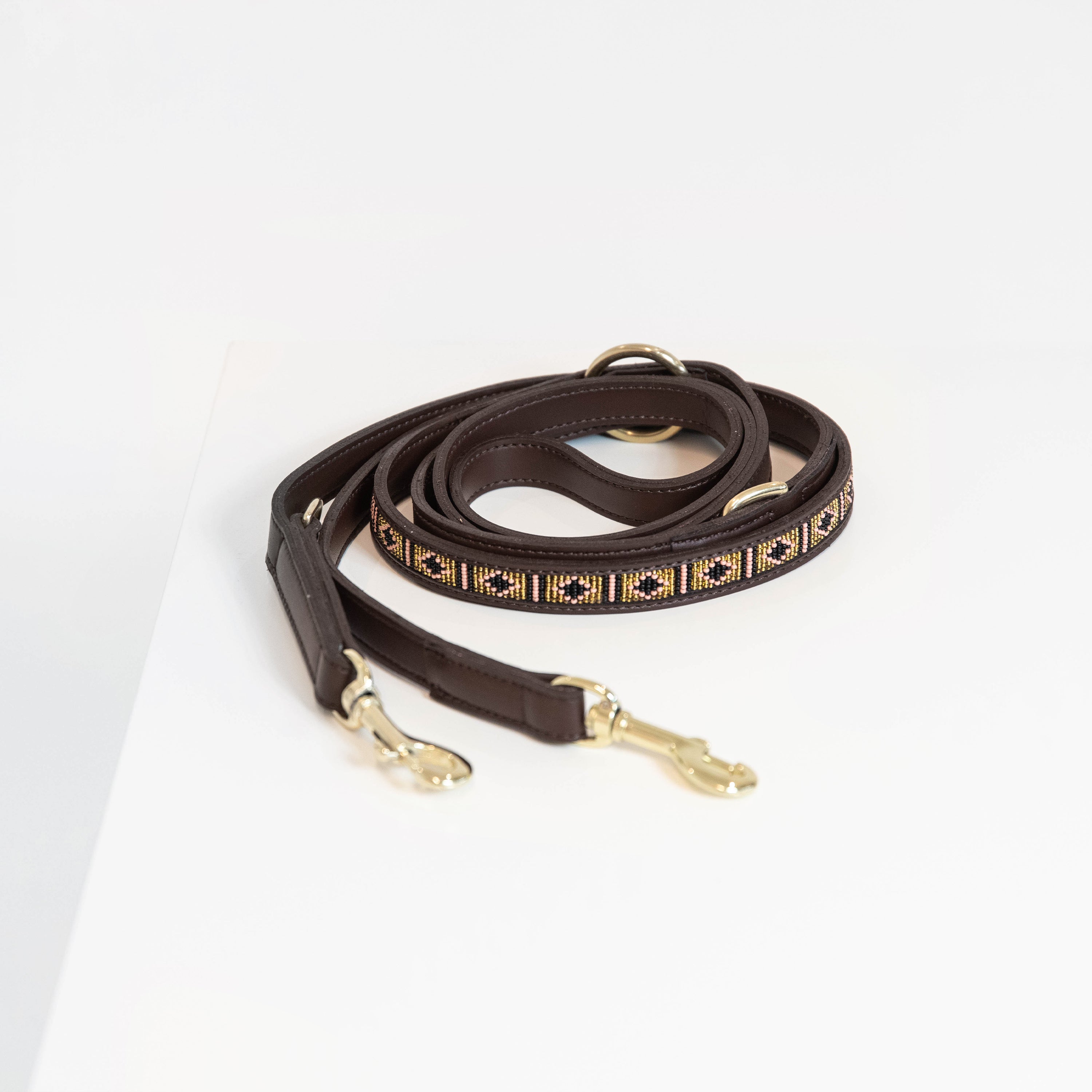 Hundeleine mit Perlen - gold