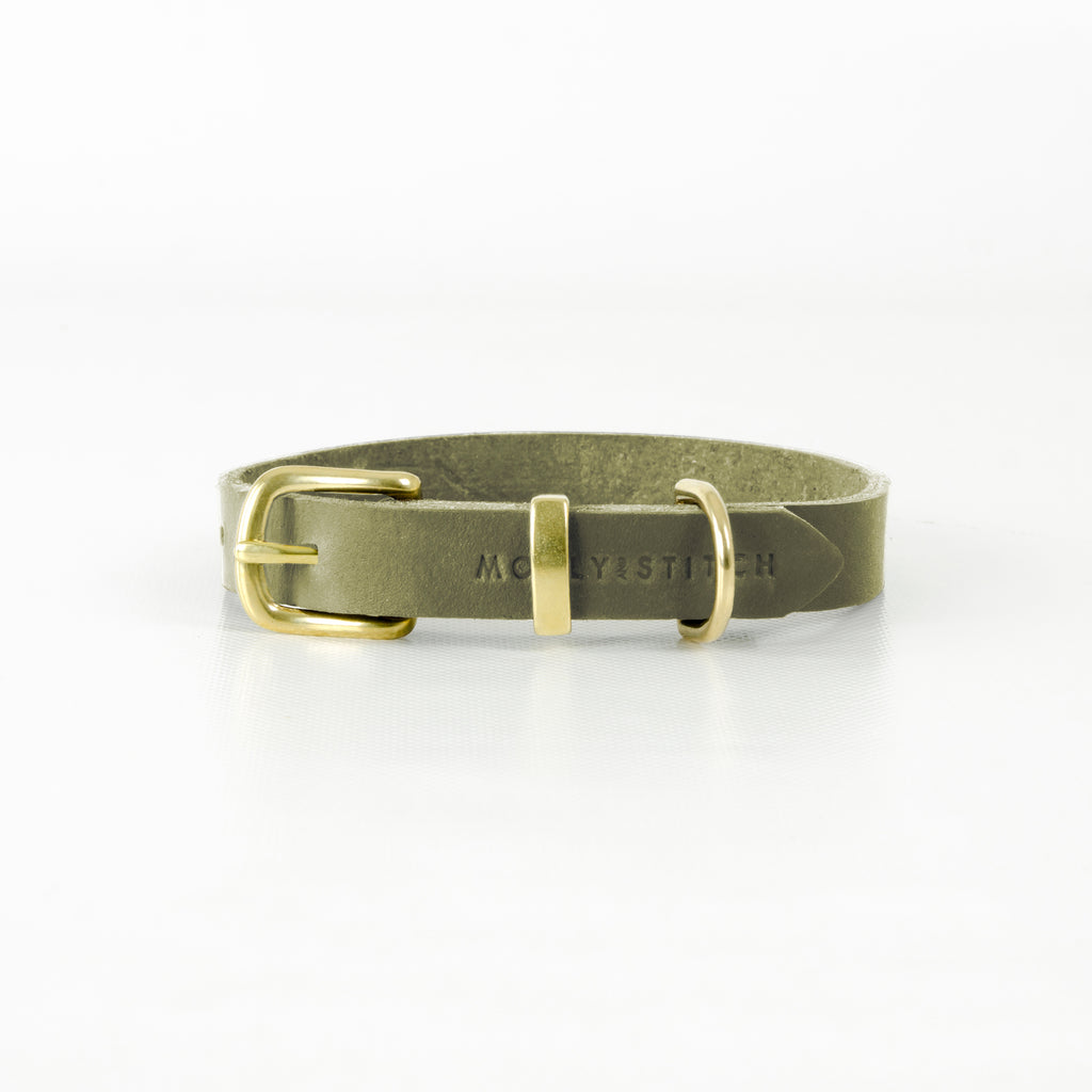Halsband aus Leder - olive